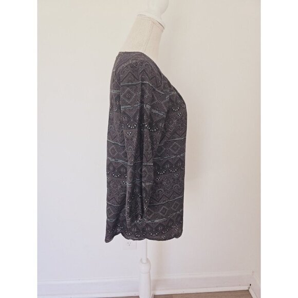 Kuhl Flora Organic Cotton Silk Grey Lace Blouse Top Shirt Medium Below Elbow - Picture 3 of 9